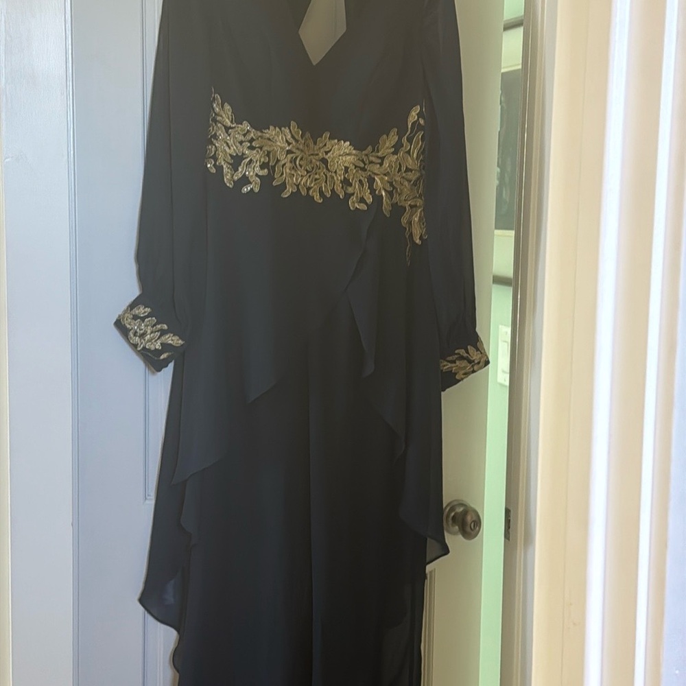 Elegant Navy Blue and Gold Cocktail Jumpsuit